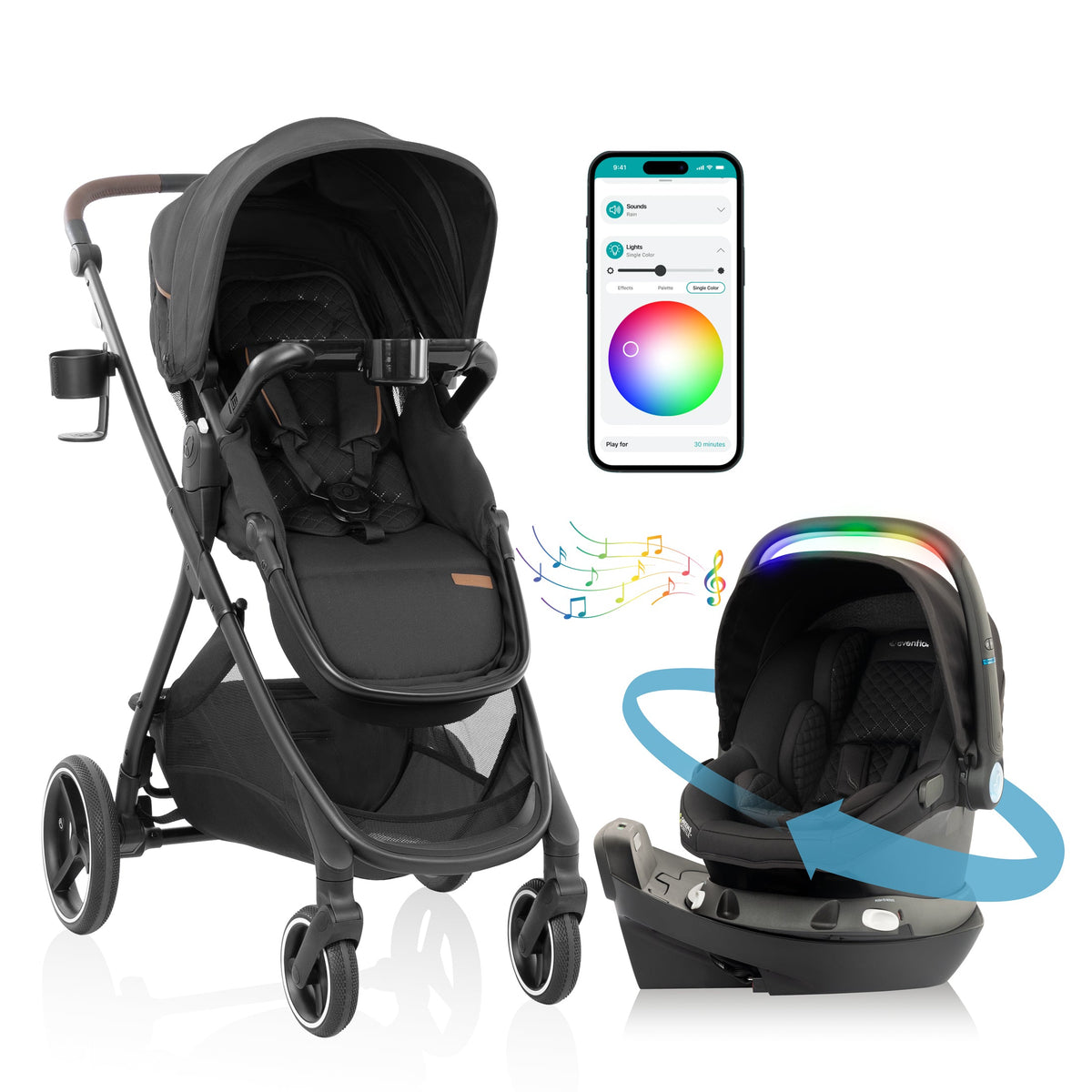 Shyft Intuiti+ Travel System featuring Revolve180 LiteMax? NXT Rotating Infant Car Seat with SensorySoothe