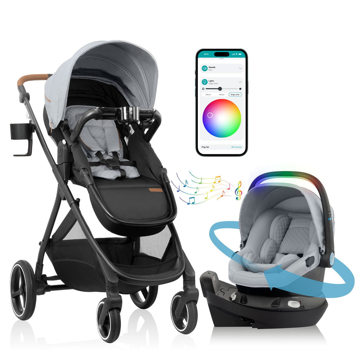 Shyft Intuiti+ Travel System featuring Revolve180 LiteMax? NXT Rotating Infant Car Seat with SensorySoothe
