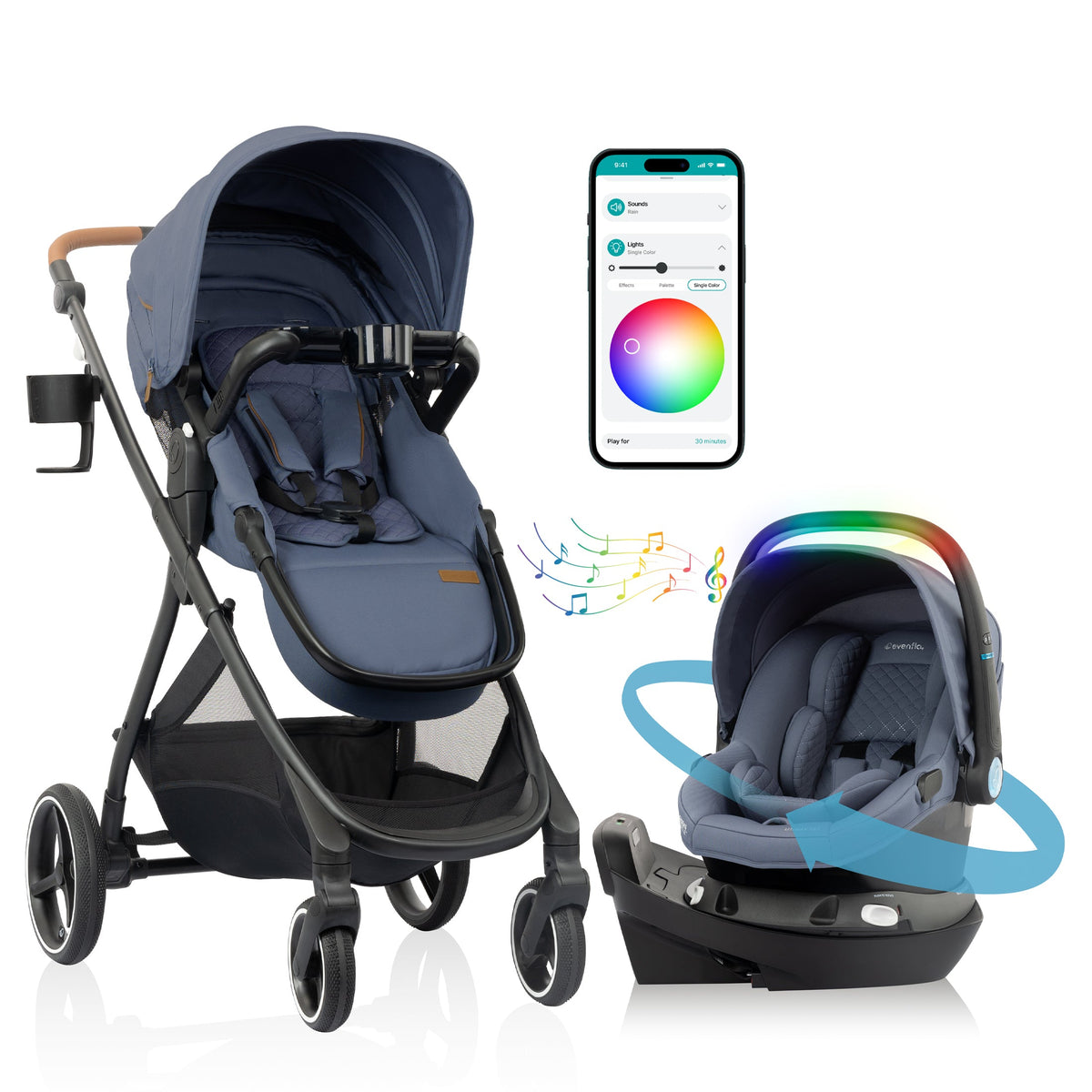 Shyft Intuiti+ Travel System featuring Revolve180 LiteMax? NXT Rotating Infant Car Seat with SensorySoothe